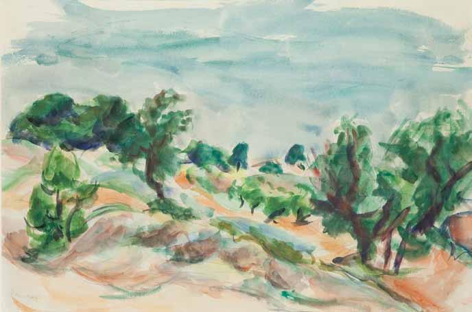 37 Jan Wacław Zawadowski (1891 Skobełka na Wołyniu 1982 Aix-en-Provence) Pejzaż z południa Francji akwarela, ołówek/papier, 40 x 60 cm sygnowany ołówkeim l. d.