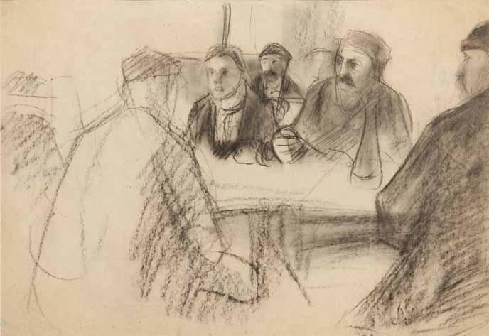 39 Artur Markowicz (1872 Kraków 1934 Kraków) Przy stole węgiel/papier, 20,5 x 33,5 cm sygnowany p. d.: 'A.