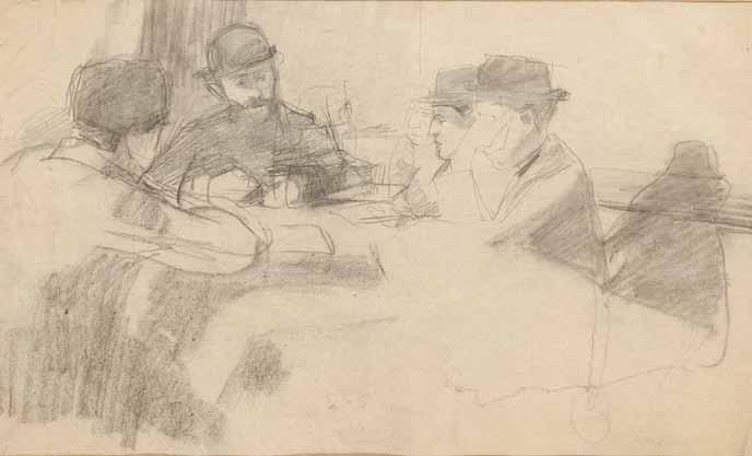 41 Artur Markowicz (1872 Kraków 1934 Kraków) SIEDZĄCY PRZY STOLE węgiel/papier, 25 x 35,5 cm na odwrocie pieczęć: 'doc.