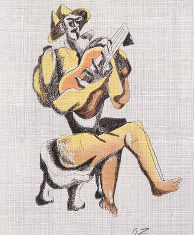 89 Ossip Zadkine (1890 Smoleńsk 1967 Paryż) GRAJĄCY NA GITARZE litografia barwna/papier, 66 x 50 cm