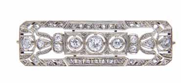 7,5 mm, 14 diamentów ł. ~ 0,25 ct, masa: 7,18 g Cena: 6 000 zł 11 BROSZA ART DÉCO, l. 40. XX w.