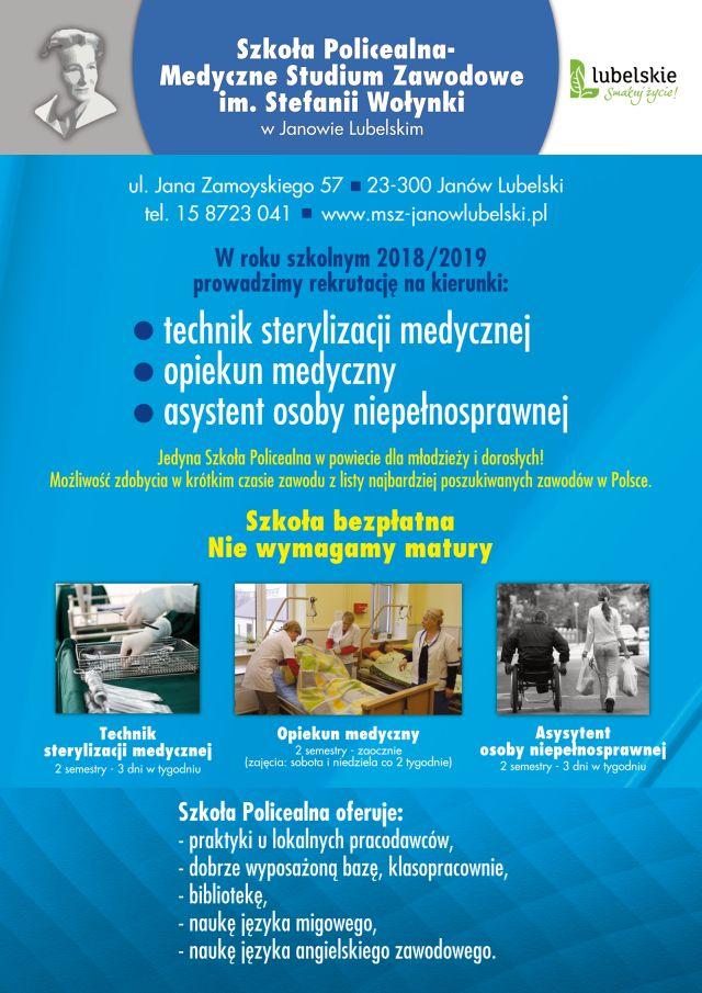 REKRUTACJA na rok szkolny 2018/2019 Dokumenty wymagane do złożenia: - kwestionariusz osobowy /wydawany w sekretariacie/ - świadectwo ukończenia szkoły średniej, - zaświadczenie lekarskie zawierające