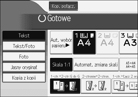 Kopiowanie poâàczone Wyâàczanie Kopiowania poâàczonego W tej sekcji opisano sposób anulowania trybu Kopiowanie poâàczone i powracania do standardowego trybu kopiowania. A Naciãnij przycisk [Kop.