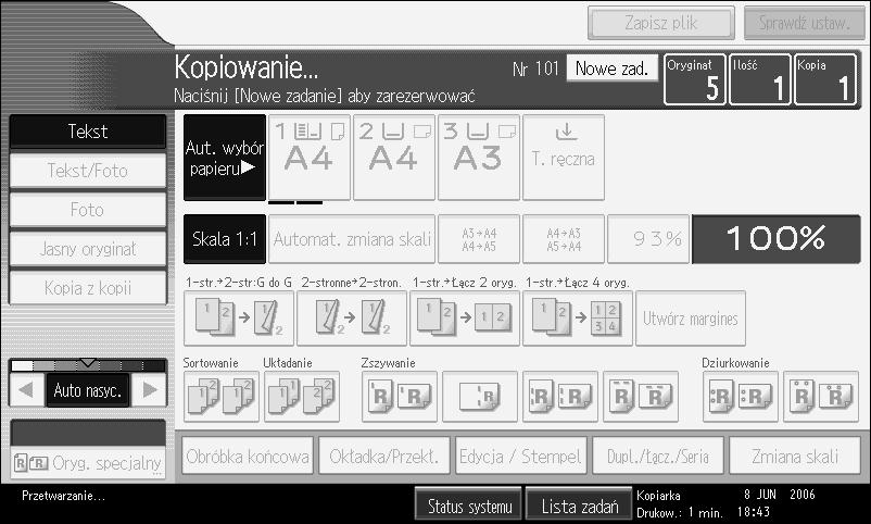 Procedura podstawowa Kolejkowanie zadañ Moåna ustawiæ kolejne zadanie kopiowanie na serwerze dokumentów podczas przetwarzania bieåàcego.