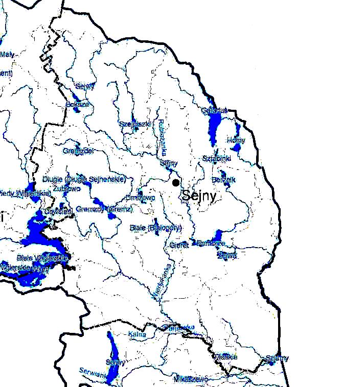 ZBIORNIKI WODNE Rysunek 17 Wody powierzchniowe na terenie powiatu sejneńskiego Źródło: Program ochrony środowiska dla województwa podlaskiego na lata 2011-2014 Powiat sejneński jest jednym z