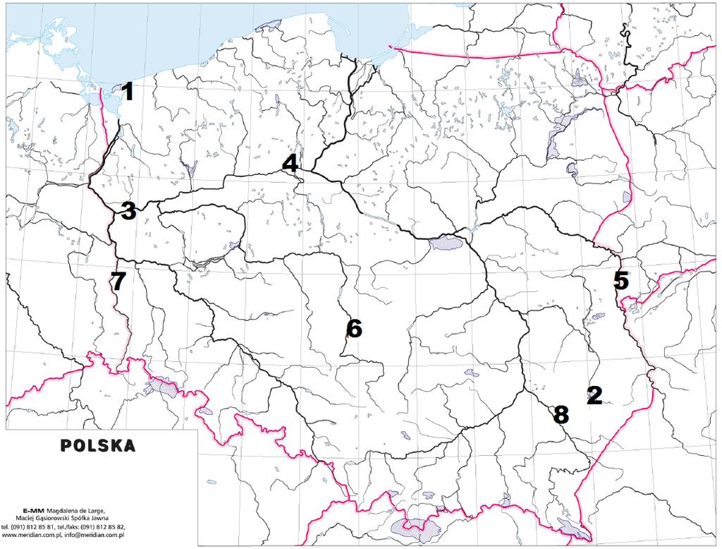 Załącznik 1. Konturowa mapa Polski 22. Na konturowej mapie Polski (Załącznik 1) numerami od 1 do 4 zaznaczono parki narodowe.