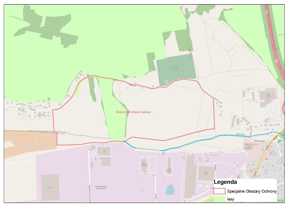 Mapa zasięgu obszaru PLH120079 Skawiński obszar łąkowy Typy siedlisk przyrodniczych występujących na terenie obszaru i ocena znaczenia obszaru dla tych siedlisk Typy siedlisk wymienione w załączniku
