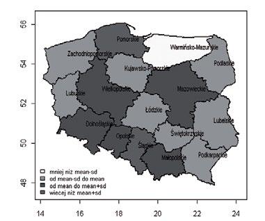 Łukasz Topolewski Sytuacja gospodarstw domowych... Rysunek 4. Rozmieszczenie wartości zmiennej 1 423,74 zł do 1 691,11 zł.