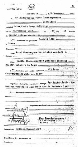 Akt zgonu obozu KL Auschwitz Piotra Charasymowicza, 31