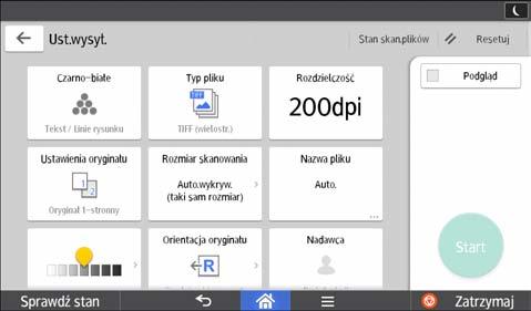 Jak używać aplikacji 1 2 3 4 5 6 DLV054 No. Ikona Opis 1 Naciśnij, aby wybrać ustawienia odpowiednie do typu oryginału i trybu koloru. 2 Naciśnij, by wybrać typ pliku.