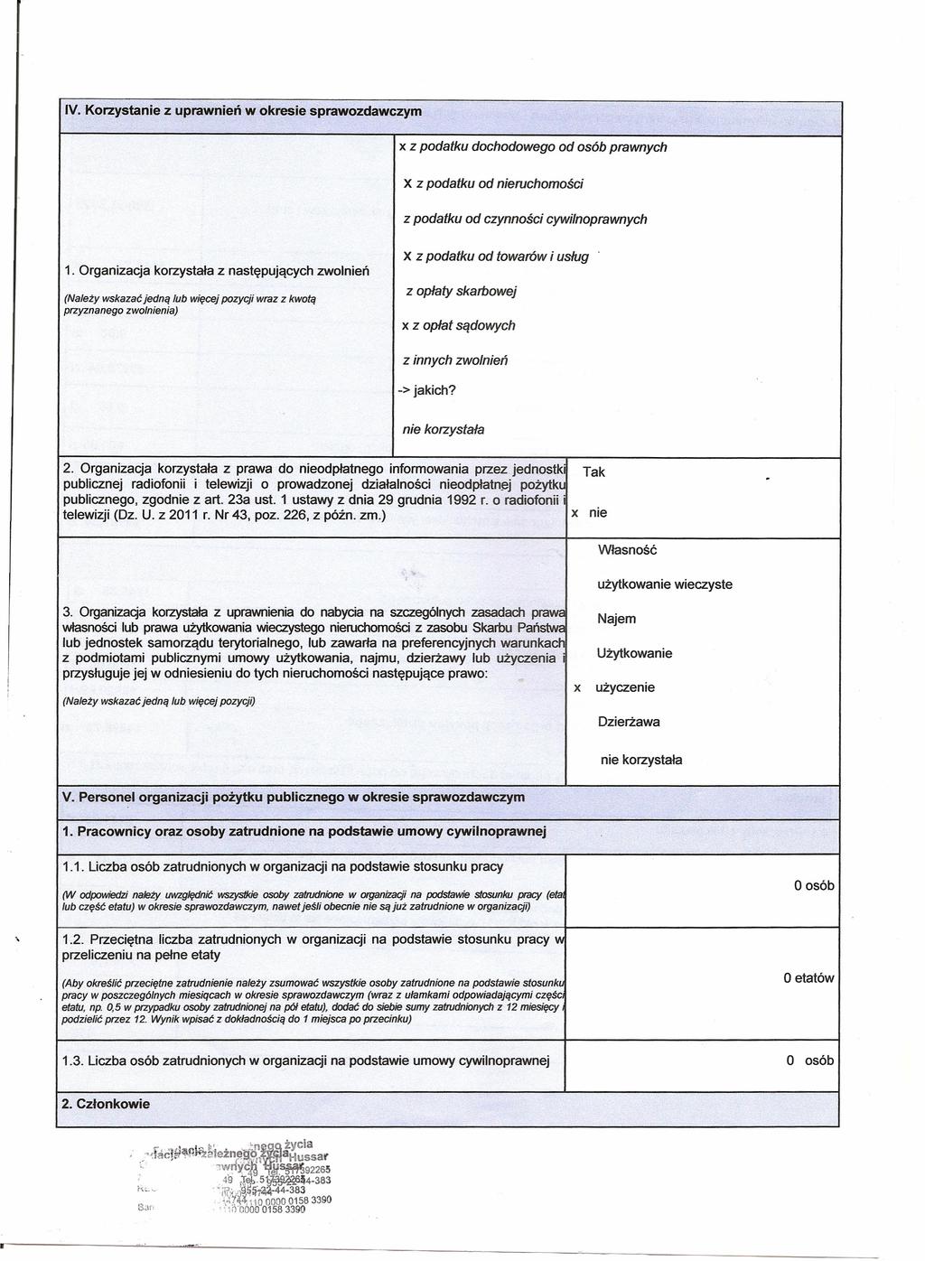 IV Korzysta z uprawń z podatku dochodowego z podatku z podatku od ruchomości od czynności cywilnoprawnych z podatku 1 Organizacja korzystała z następujących od osób prawnych od towarów i usług zwolń