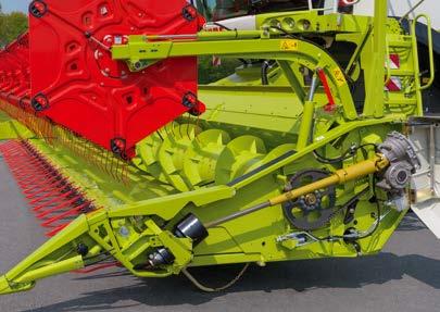 Stół przyrządu żniwnego ze zintegrowanymi blachami do rzepaku Zmienna pozycja stołu od -100 mm do +600 mm ustawiana uchwytem wielofunkcyjnym Unikalna długość 700 mm drogi płynnego przestawiania stołu