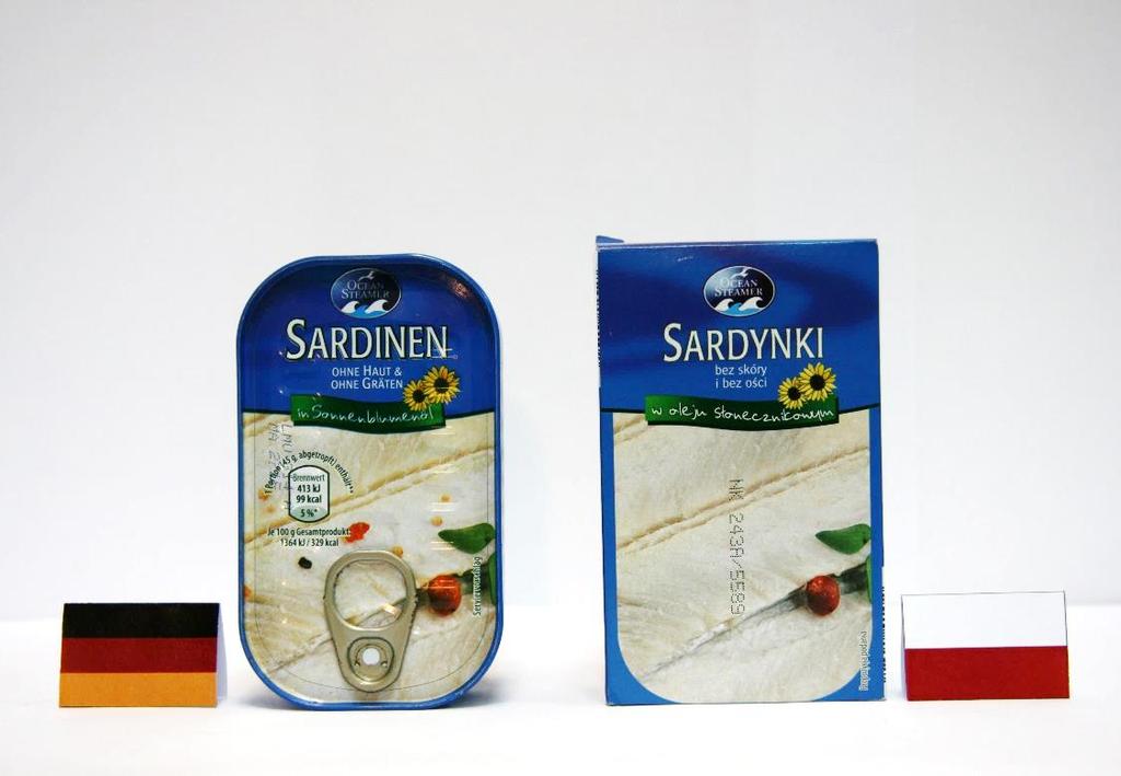 Sardynki bez skóry i ości w oleju (ALDI) Oznakowa: różny podmiot odpowiedzialny za produkt, ale w każdym przypadku jest to podmiot miecki; brak znaku weterynaryjnego pozwala zidentyfikować producenta