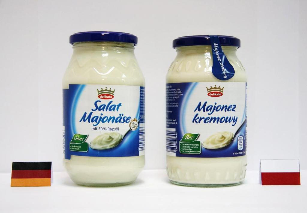 Majonez (ALDI) 6,69 7,30 Oznakowa - w tym wykaz składników Oznakowa: w nazwie produktu mieckiego podano olej rzepakowy, w polskim brak.
