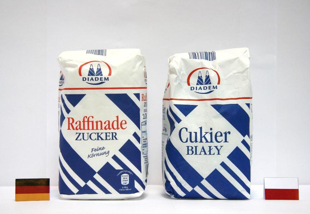 Cukier biały (ALDI) Uwaga: pomimo że wygląd opakowań jest łudząco podobny, są to produkty różnych klas jakości cukru, tj.