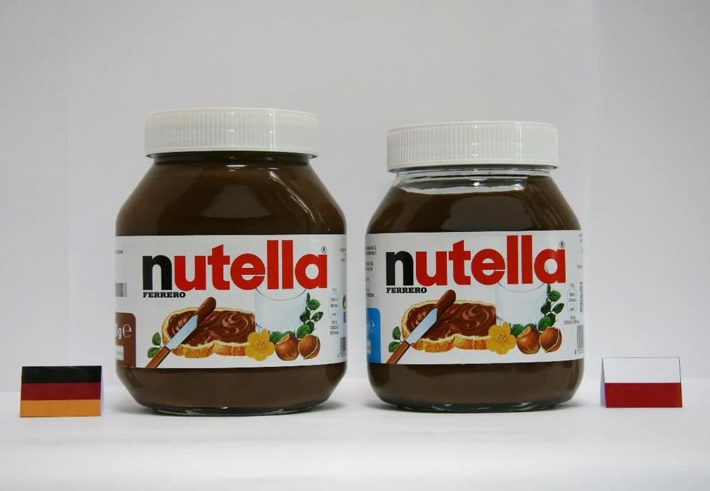 Nutella (MAKRO) Oznakowa: w produkcie mieckim ma podanej procentowej zawartości kakao, na polskim jest, różnica w nazwie produktów, w nazwie polskiego wyróżnione są orzechy i kakao, w nazwie