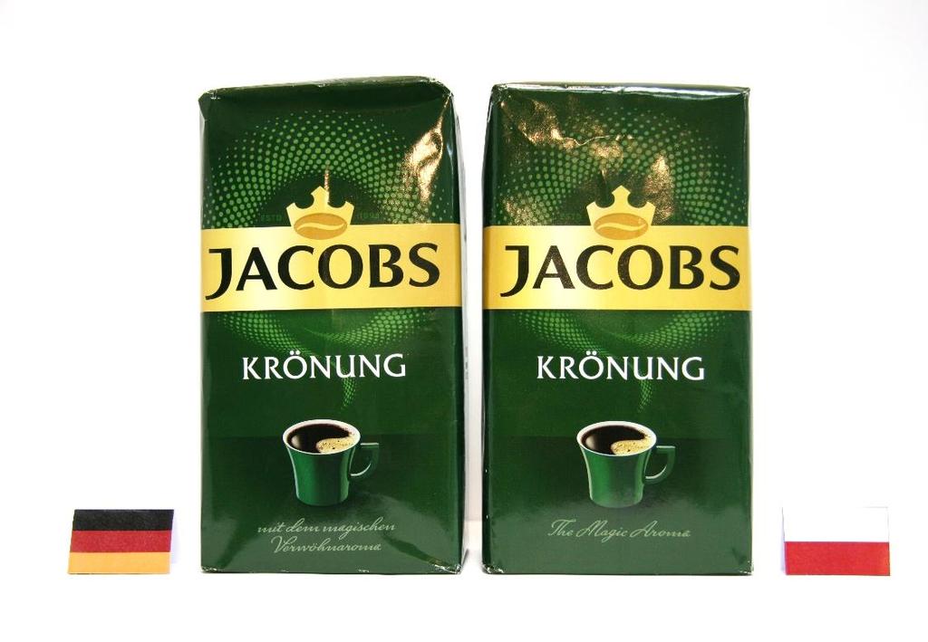 Kawa mielona Jacobs Krönung (MAKRO) 49,04 35,98 Oznakowa: produkt zakupiony w Polsce z przeznaczem na Czechy, Polskę i Słowację, produkt zakupiony w Niemczech przeznaczony jest wyłącz na rynek