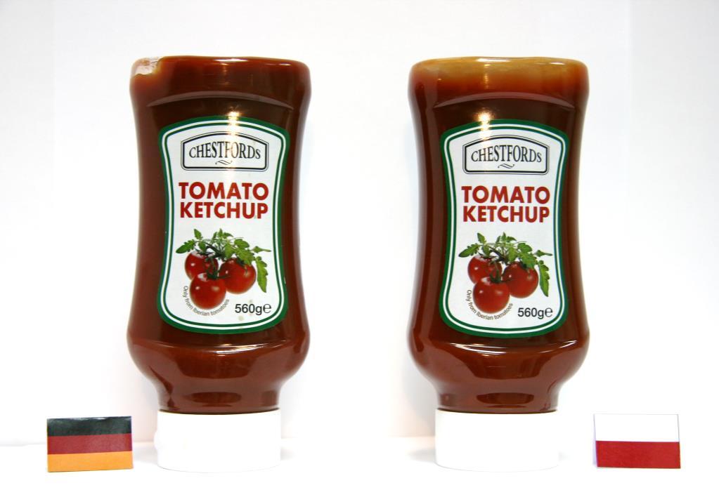 Ketchup CHESTFORDS (NETTO) Uwaga: - w oznakowaniu obu produktów podano na etykiecie czołowej, jak i z tyłu opakowania nazwy produktu, odpowiednio w języku polskim i mieckim - etykieta z przodu