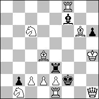 Nie wszystkie znajdujące się na szachownicy bierkl zostały należycie wykorzystane. 1.Se7! ~ 2.Kc6+ Kd4 3.Hc5+ H:c5# 1...Hg5h6,f6,g6 2.Kb6+ Kd4 3.W:b4+ Sc4# 1...Hg5:e7 2.