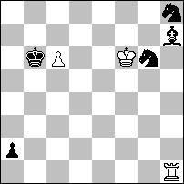 Hb2+ +-, ale 2 Kf2! 3.W:f3+ H:f3=, ale nie 3 K:f3? Hd4+ +-) 2 Wf2 (2 Kf1 3.Wc2,Wa2) +-) 3.Hg4+ Kf1 4.Kb3!! (4.Kb4? Wf4+! 5.H:f4+ K:g2 =; 4.Kb5? Wf5,b6) =) 4 b6 (4 b5 5.Ka3! b4+ 6.Ka4,Kb3) +-) 5.Ka3! b5 6.