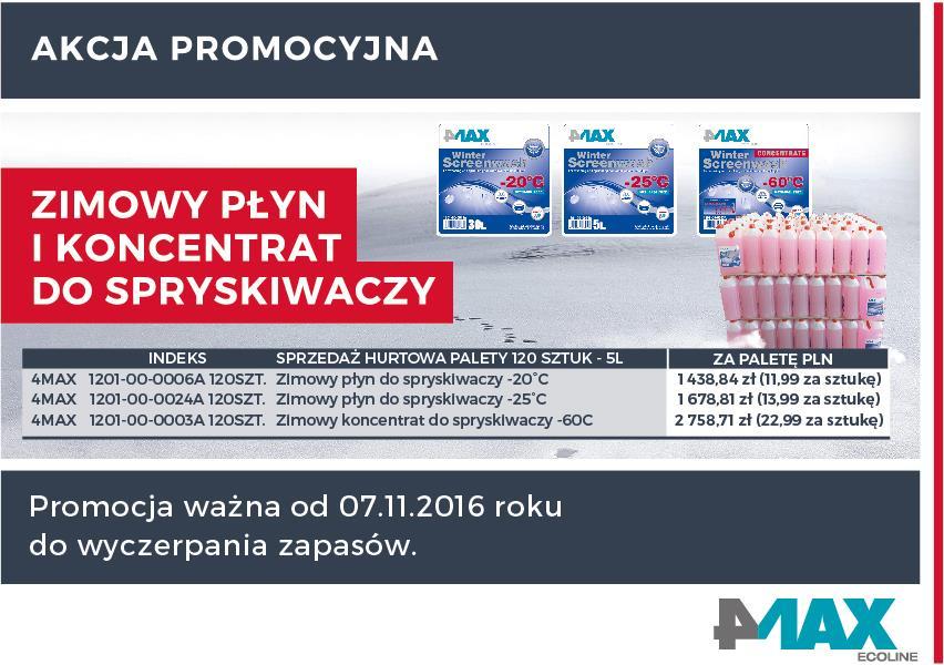 4MAX - zimowy płyn do spryskiwaczy i koncentrat - w palecie taniej Niższe ceny na