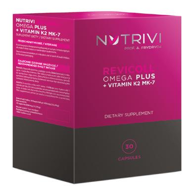 Revicoll Omega Plus + Vitamin K2 MK-7 Multifunkcyjny preparat o niebagatelnym znaczeniu dla układu naczyniowo- -krwionośnego oraz systemu kostnego.