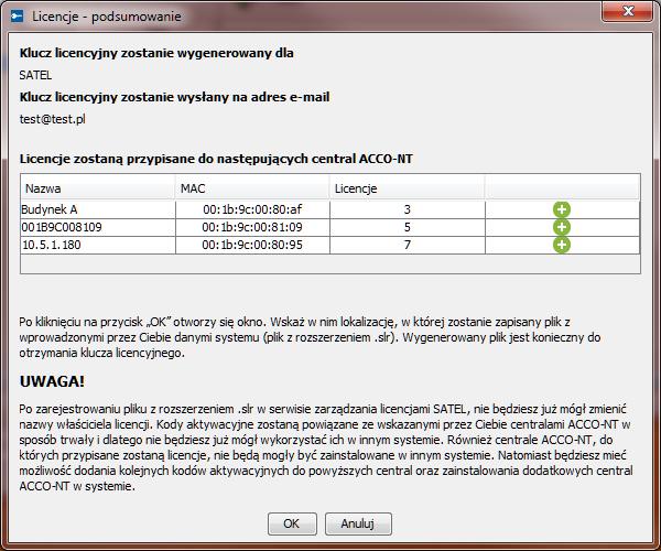 SATEL ACCO Soft 9 Wolne licencje liczba niewykorzystanych licencji na systemy alarmowe.