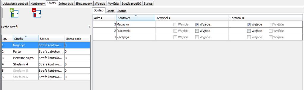 SATEL ACCO Soft 33 Po zaznaczeniu strefy na liście i kliknięciu na niej prawym przyciskiem myszki, wyświetli się rozwijane menu: Otwórz po wybraniu funkcji nastąpi otwarcie przejść nadzorowanych