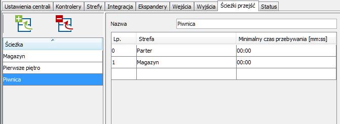 SATEL ACCO Soft 47 Opis przycisków - kliknij, żeby dodać ścieżkę. - kliknij, żeby usunąć zaznaczoną wcześniej ścieżkę (patrz: rozdział Usunięcie ścieżki przejścia ). 4.2.10.