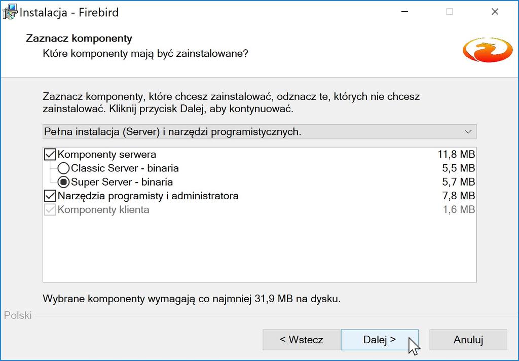 Program instalacyjny poinformuje
