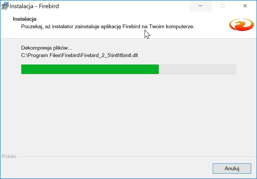 Postęp instalacji będzie widoczny na ekranie na