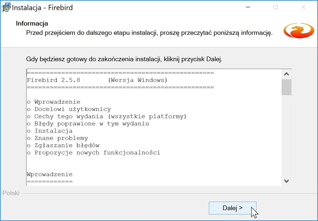 Po zainstalowaniu bazy FireBird program