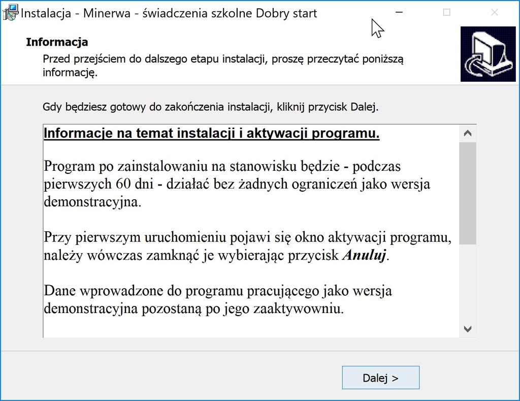 temat aktywacji programu.