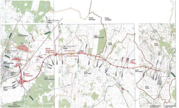 Rys.2 Schemat odcinka miasto Ostrów Mazowiecka (węzeł Podborze ) Śniadowo [20] Rys.3 Plan orientacyjny przebiegu trasy Śniadowo Łomża [20] Tab. 1.