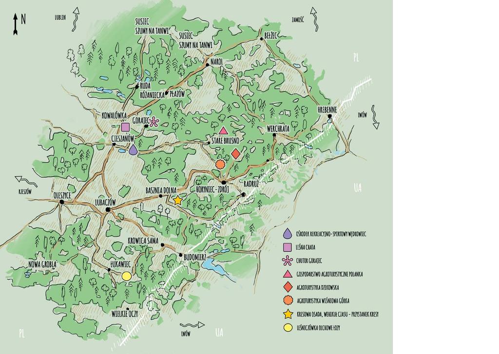 W regionie warto odwiedzić: Cerkiew w Radrużu Cerkiew w Gorajcu Zalew w Cieszanowie Pastorówkę w Podlesiu Linię Mołotowa Muzeum Kresów w Lubaczowie Park Zamkowy w Lubaczowie Uzdrowisko Horyniec Park