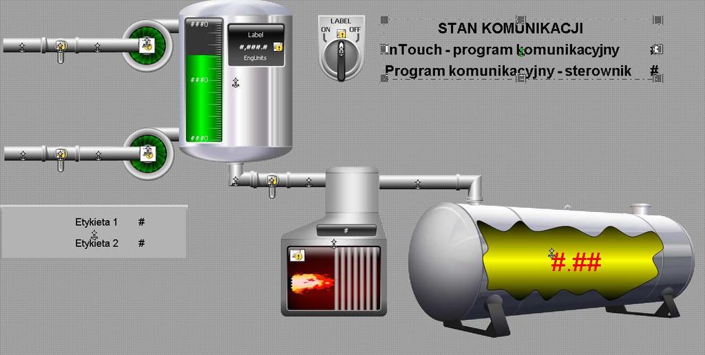 11. Tę samą konfigurację wykonaj dla drugiego symbolu #, przy czym w polu Defaul Value wpisz StatusProgramKomSterownik. 12. Zapisz i zamknij edycję symbolu 13. Przejdź do programu WindowMaker 14.