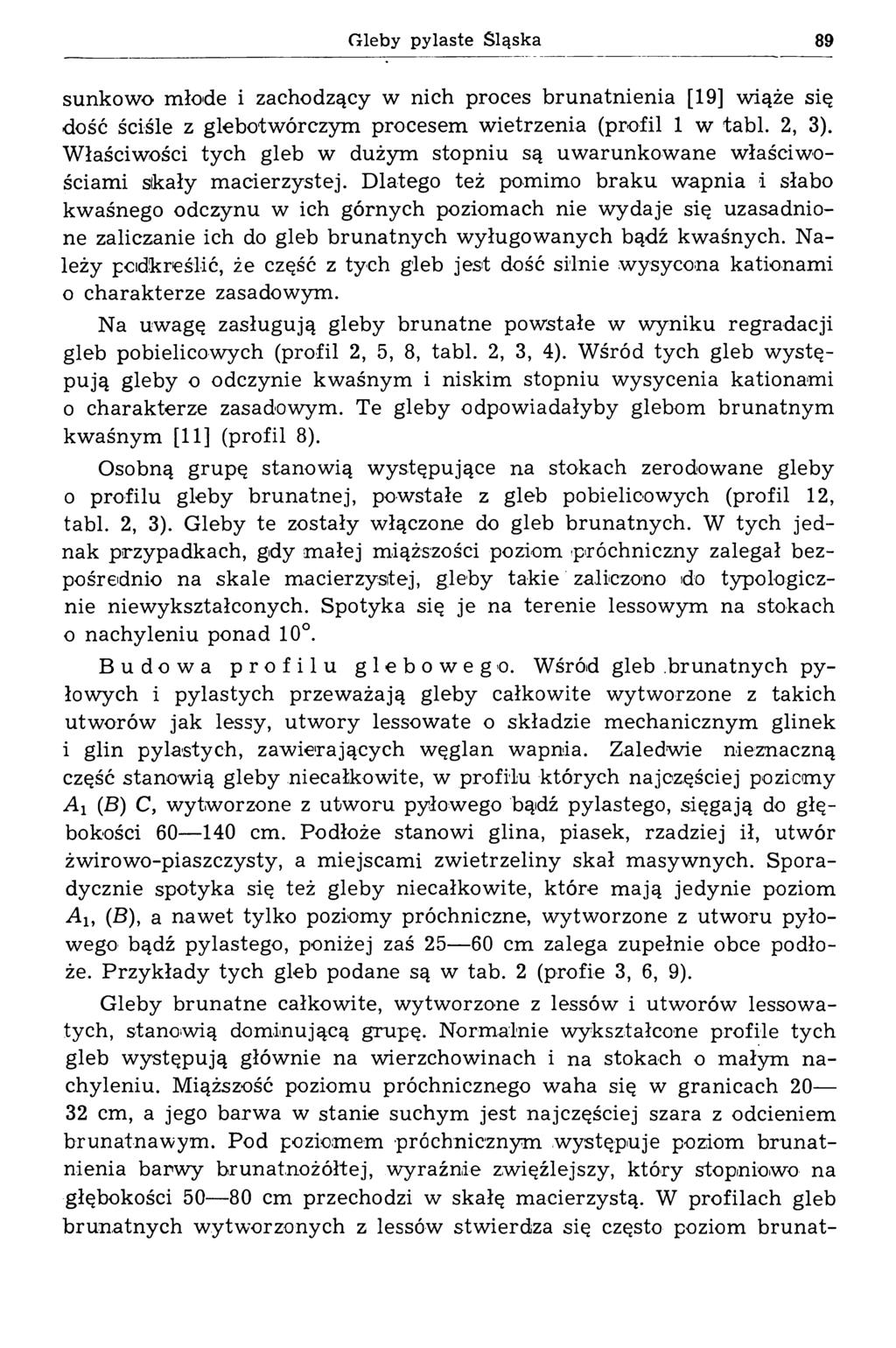 Gleby pylaste Śląska 89 sunkowo młode i zachodzący w nich proces brunatnienia [19] wiąże się dość ściśle z glebotwórczym procesem wietrzenia (profil 1 w tabl. 2, 3).