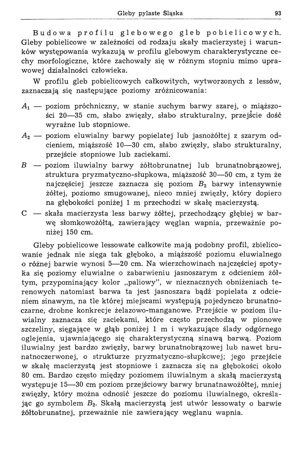 Gleby pylaste Śląska 93 Budowa profilu glebowego gleb pobielicowych.