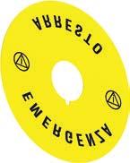 Seria Ø22mm Plastikowe dyski z opisem do przycisków grzybkowych i zatrzymania awaryjnego.