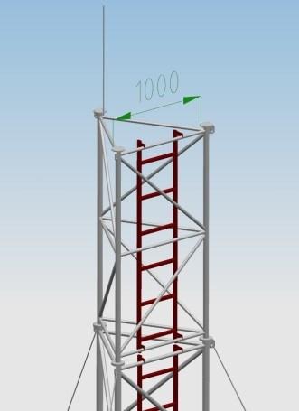 Maszt aluminiowy M1000 Zestaw zawiera: Komplet sekcji aluminiowych, Stopa zawiasowa, Śruby, Kompletny takielunek, w szczególności komplet lin, szekli, śrub rzymskich, kausz, cybantów Pręt odgromowy,