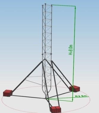 5m / 120 Zestaw zawiera: Konstrukcję aluminiową Zestaw śrub 9 bloczków betonowych 3 pasy mocujące bloczki Lekki zestaw balastowy MBKL3/4 Dla niewielkich anten (do 0.