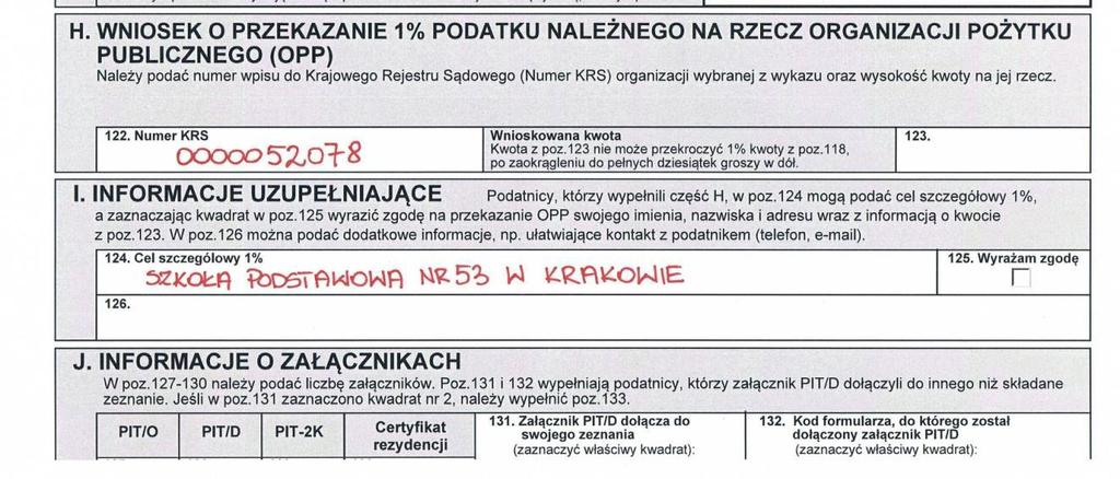 Prośba o przekazanie 1 % podatku na rzecz Szkoły Podstawowej nr 53 w Krakowie szczegóły na stronie internetowej szkoły w zakładce: Informacje.