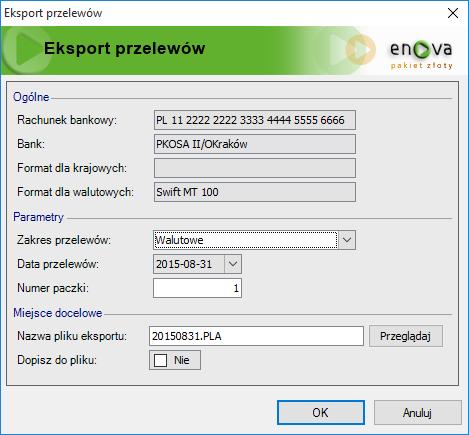 Eksport przelewów Przelew walutowy można również generować z poziomu Ewidencji Środków Pieniężnych/Rozrachunki wg dokumentów.