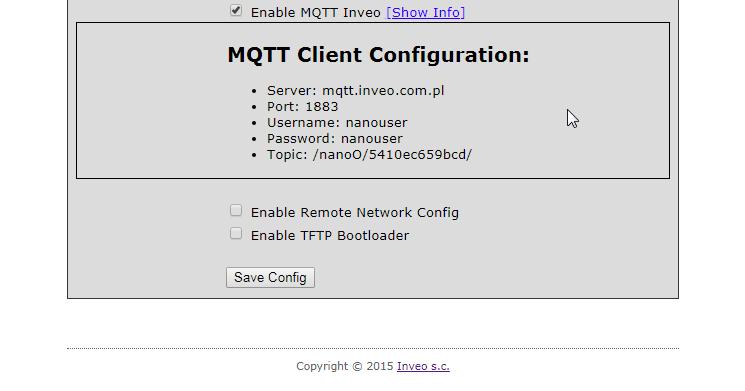6.10 Komunikacja przez protokół MQTT Inveo Jeżeli w menu Administration została aktywowana usługa MQTT Inveo to moduł wysyła na serwer mqtt.inveo.com.