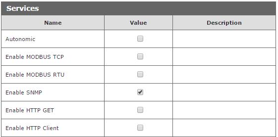 6.8 SNMP Moduł wyposażony jest w serwer SNMP v2c. Załączenie funkcji jest możliwe w zakładce Administration Services Enable SNMP.