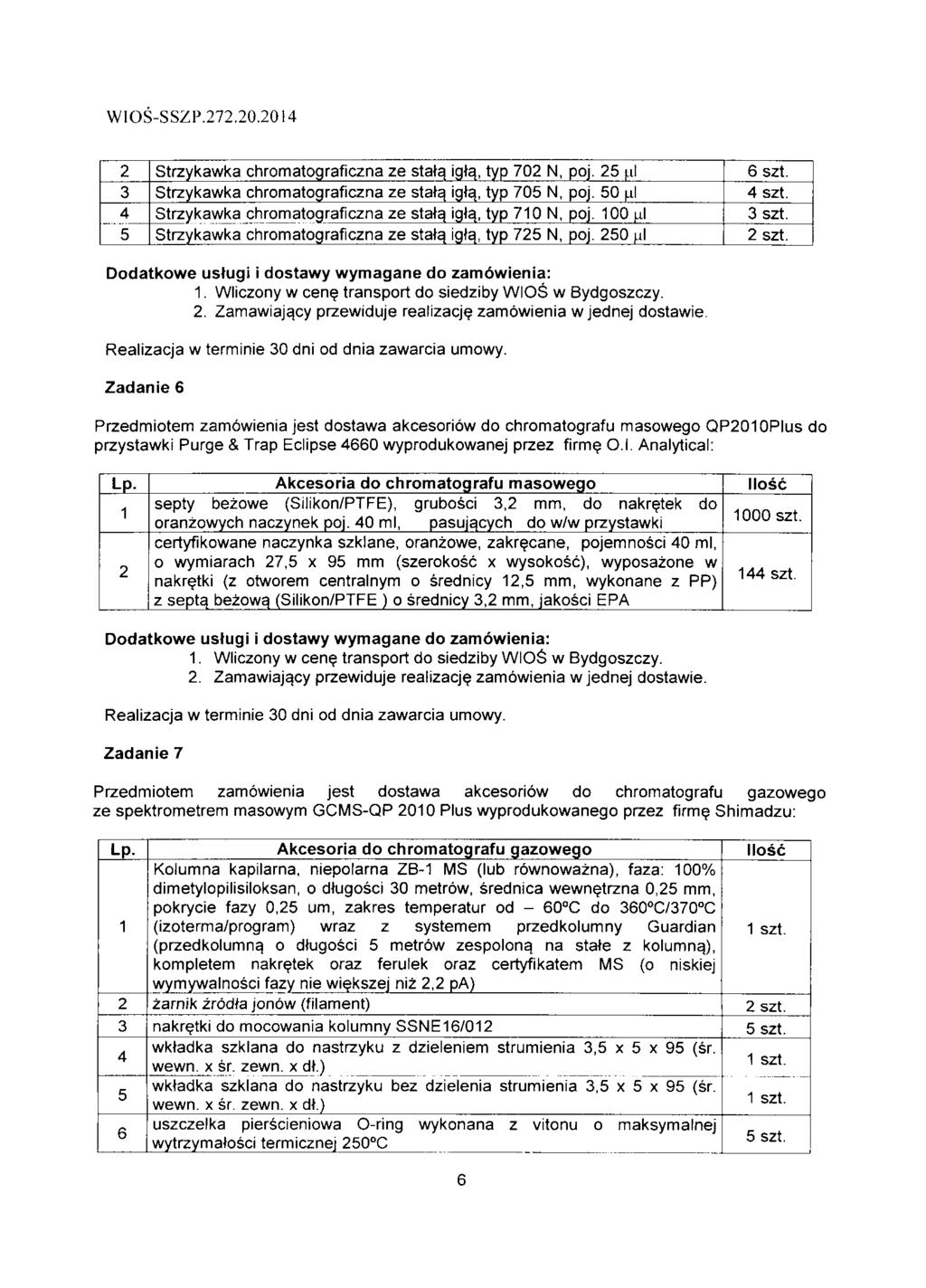 WIOS-SSZP.7.0.04 3 4 5 Strzykawka chromatograficzna ze stata^ igt^, typ 70 N, poj. 5 ul Strzykawka chromatograficzna ze statq igta., typ 705 N, poj.
