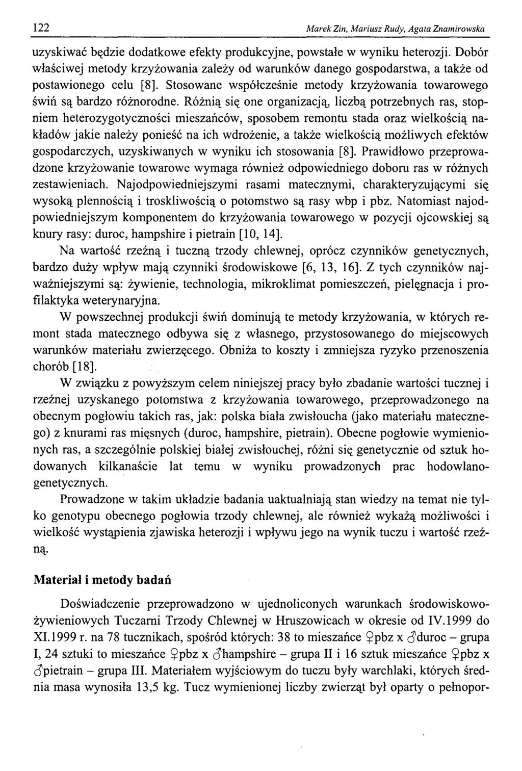 1 22 Marek Zin, Mariusz Rudy, Agata Znamirwska uzyskiwać będzie ddatkwe efekty prdukcyjne, pwstałe w wyniku heterzji.