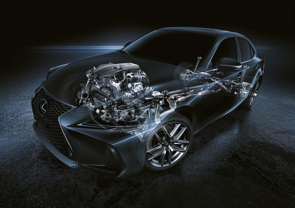 Oszczędny i mocny dwulitrowy silnik z turbodoładowaniem Sportowy sedan Lexus IS dysponujący imponującą mocą 245 KM jest napędzany nowym silnikiem z innowacyjnym układem wtryskowym D-4ST, obniżającym