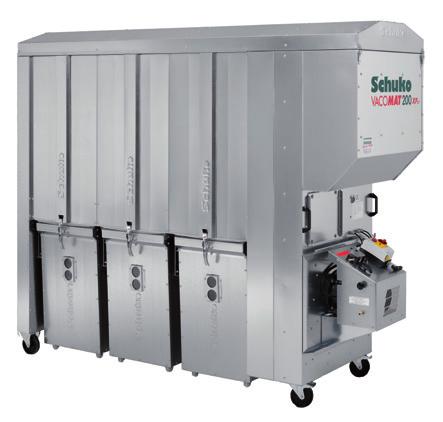 Vacomat 200 XP Modell XPe z eleklrotmechanmniczną regenęracją worków filtrująch za pomocą wydajnego silnika wibracyjnego 900 2645 1040 2130 1980 150 Vacomat 200 XP i XPe z trzema pojemnikami