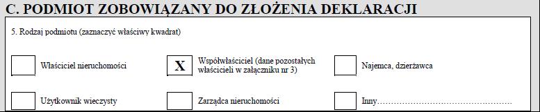 3) W rubryce nr 1 wypełniający deklarację, który jest osobą fizyczną wpisuje swój numer PESEL. W przypadku, gdy wypełniający deklarację posiada osobowość prawną wpisywany jest numer REGON.